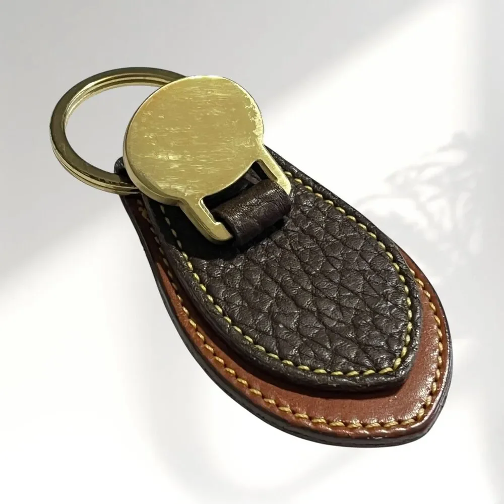 VTG Dooney and Bourke Key Ring Fob Brown 2 Tone All Weather Leather Brass Duck